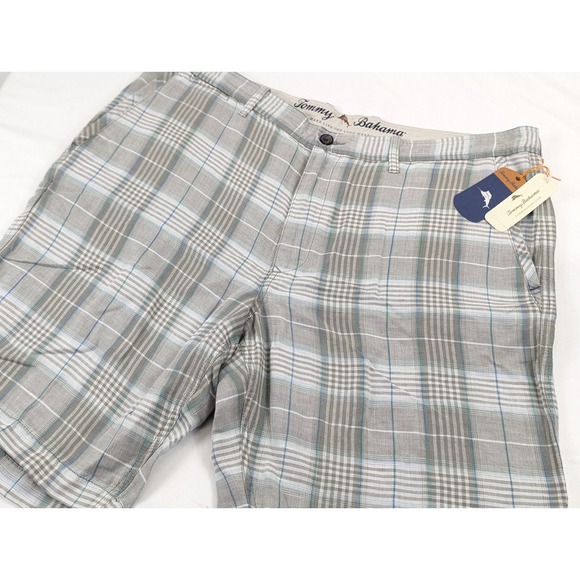 Tommy Bahama Linen Shorts Cladera‎ Plaid Mens 40x10 Relax Dark Twill Island - Picture 1 of 11